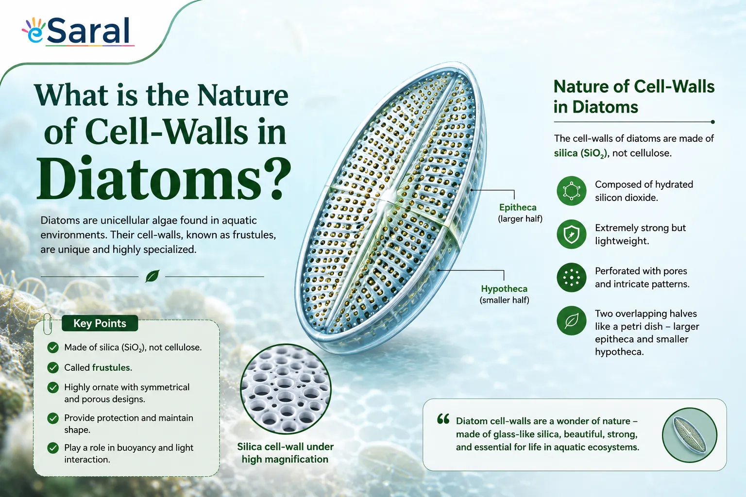 What is the nature of cell-walls in diatoms?